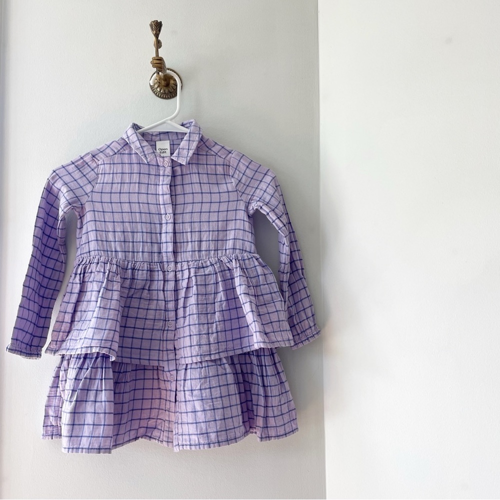 Nordstrom Open Edit Purple Plaid Tiered Gauze Dress | Size 4
